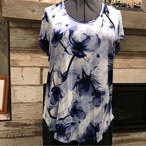 Simply Vera Wang blouse short sleeve, blue and white